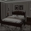 Elegant Double Bed with Leather Tufted Headboard Wooden Frame White Bedding Nightstands and Paintings