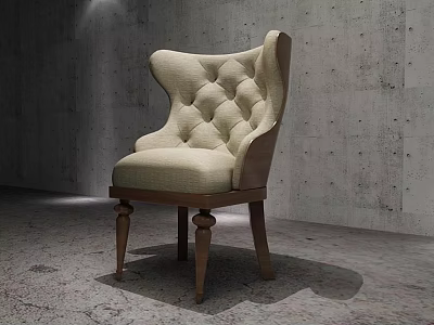 Elegant Tufted Beige Fabric Accent Chair With High Back And Wooden Legs Design 3d model
