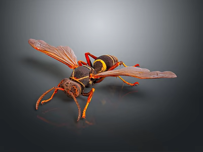 Detailed 3D Rendered Hornet With Yellow And Black Stripes And Wings On Dark Background 3d model