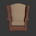 Vintage Style Upholstered Pink And Orange Armchair With Curved Armrests Dark Wooden Legs