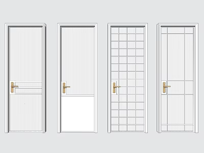 Different Styles of Interior Hinged Doors with Panel and Glass Designs 3d model