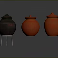 Three Decorative Ceramic Storage Jars With Colored Lids For Home Living Supplies