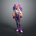 Cartoon Child Character With Purple Pigtails White Top Purple Pants And Pink Sneakers