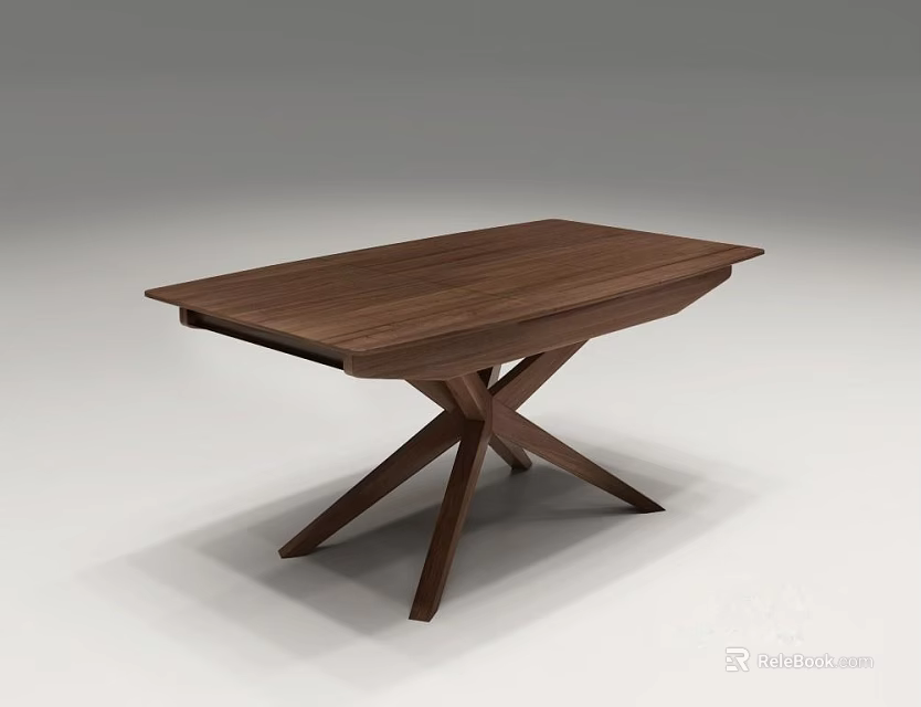 Modern Wooden Dining Table With Walnut Rectangular Top And Cross Shaped Base 3d model 