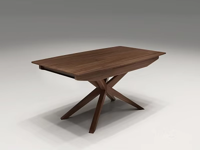 Modern Wooden Dining Table With Walnut Rectangular Top And Cross Shaped Base 3d model