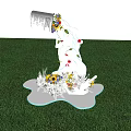 Tilted White Can Art Display With Flowing Liquid Colorful Flowers Blue Lighting On Green Grass 3d model