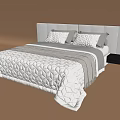 Double Bed with Upholstered Headboard Neutral Tones Quilt and Pillows Side Nightstand 3d model