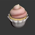 Delicious Cupcake With Pink Swirl Frosting White Paper Cup And Yellow Base