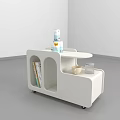 Modern White Mobile Side Table with Storage Shelf Books Cup and Glass 3d model