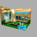 Exhibition Booth Display Shelves with Green Grass Decor Honor Display and Waterfall Backdrop