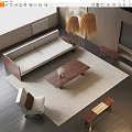 Modern Living Room Sofa Coffee Table Combination With Light Rug Accent Chair And Pendant Lights