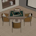 Modern Square Entertainment Table With Green Surface Round Center And Rattan Chairs In Living Room