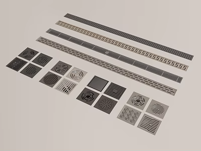 Assorted Metal Drain Grates With Different Shapes And Patterned Designs 3d model