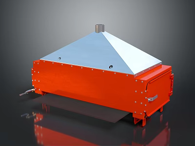 Orange Commercial Equipment With Silver Conical Top And Metal Frame On Wheels 3d model