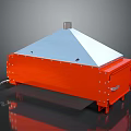 Orange Commercial Equipment With Silver Conical Top And Metal Frame On Wheels