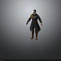 Adventurous 3D Character Model Featuring Blue Coat Scarf Mask Brown Belt and Red Boots