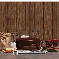 Rich Chocolate Cake On Wooden Table With Sugar Cinnamon Mulled Wine Chocolate Pieces And Cookies
