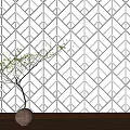 Modern Wardrobe With White Geometric Pattern Design And Decorative Tree Pot On Wooden Floor