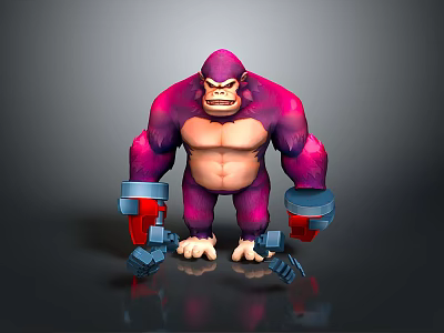 Fierce Purple Gorilla With Mechanical Arms Muscular Build And Angry Expression In Standing Pose 3d model
