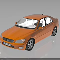 Orange Sedan Car Display With Black Wheels And White Seats On Reflective Floor