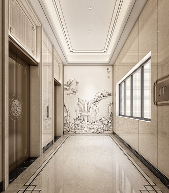 New Chinese Elevator Hall 3d model