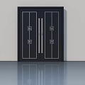Black Double Swing Doors With White Geometric Patterns And Silver Handles 3d model