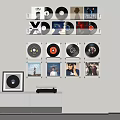 Digital Vinyl Record Wall Display with Storage Shelves and Player Unit