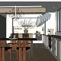 Restaurant Kitchen Interior with White Cabinets Chandelier Vase and Coffee Machine