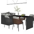 Modern Kitchen Dining Area Interior With Marble Island And Comfortable Chairs Green Plants Vase
