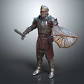 Medieval Knight In Steel Armor Holding Sword Shield And Dragon Creature 3d model