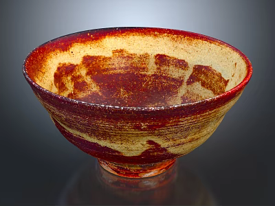 Handcrafted Ceramic Bowl With Red Brown And Cream Unique Texture For Dining Tableware 3d model