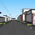 Residential Area Road Facilities With Trees Flowers Street Lamps And Buildings