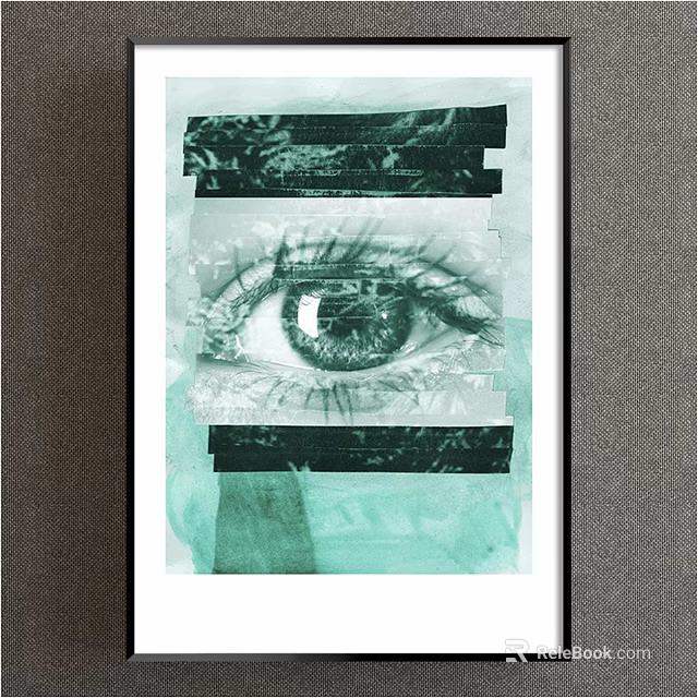 Teal Eye Collage Artwork With Abstract Layered Design And Green Tones 3d model 