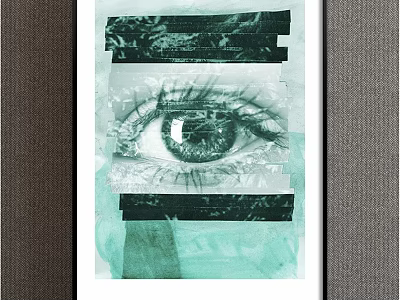 Teal Eye Collage Artwork With Abstract Layered Design And Green Tones 3d model