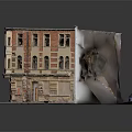 Old Multi Story Building Model With Weathered Red Brick Facade Yellow Walls And Windows