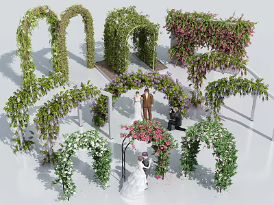Wedding Arches Decorated With Greenery And Pink Purple White Flowers For Wedding Couple 3d model