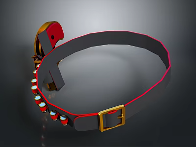 Red and Black Tactical Weapon Belt With Metal Buckle And Ammunition Pouches 3d model