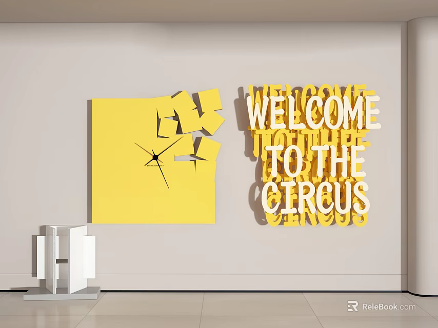Yellow Background Wall Decorations With Broken Geometric Shapes And 3D Welcome To The Circus Letters 3d model 
