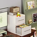 Cozy Desk With White Drawer Cabinet Green Toy Books Retro Radio Computer Monitor Colorful Supplies
