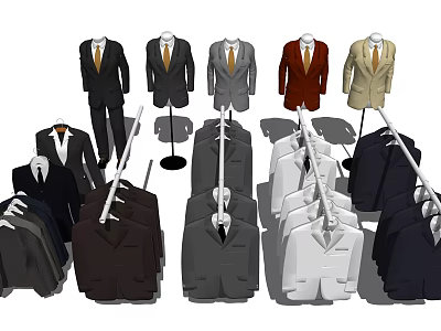 Sturdy Clothes Hangers Holding Various Colored Suits For Retail 3d model