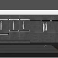 Modern Black Wardrobe Interior With Hanging Rods Shelves And White Clothes Storage
