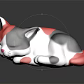 Decorative Cat Figurine Furniture Piece With Red Black White Glossy Ceramic Design