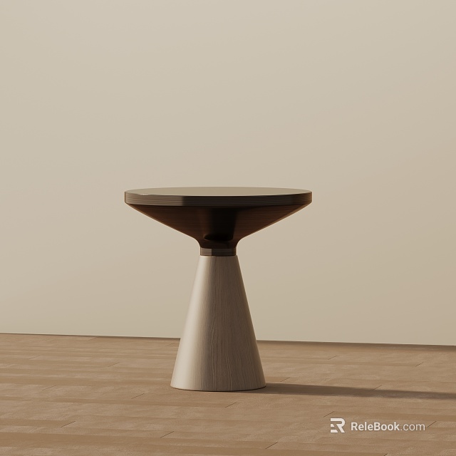 Modern Side Table with Round Top and Conical Wooden Base in Minimalist Interior Design 3d model 