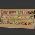 Wooden Display Shelf Filled With Fresh Bread Pastries And Cookies