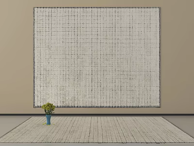Light Textured Square Rug With Grid Pattern And Small Plant On Floor 3d model