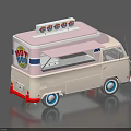 Beige Hot Dog Van With Pink Canopy Food Service Window And Sign