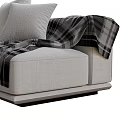 L Shaped Light Colored Casual Sofa Set With Plaid Pillows And Wooden Base
