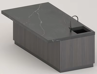 Modern Bar Interior Design With Dark Marble Countertop And Wooden Cabinets 3d model