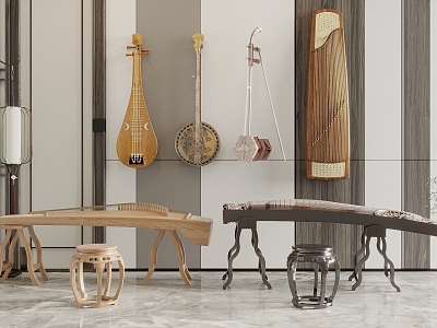 Guzheng Pipa Erhu Musical Instrument Combination 3d model