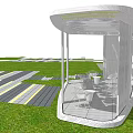 Modern Pergola With Transparent Roof Outdoor Seating On Green Lawn And Striped Paved Paths